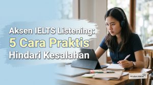 Siswa pemula menggunakan headphone untuk melatih kepekaan aksen IELTS listening